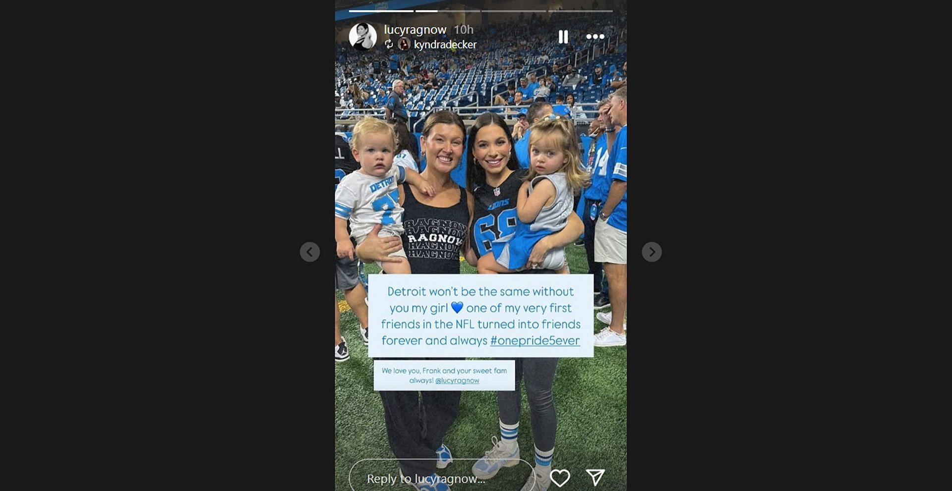 Kyndra Clair Decker reacts to Lions star's sudden retirement announcement/@lucyragnow